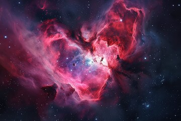 Heart-shaped nebula in deep space, with vibrant hues and sparkling stars, symbolizing infinite love and mystery. - obrazy, fototapety, plakaty
