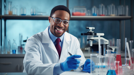 Fototapeta premium Scientist using a microscope in a laboratory setting
