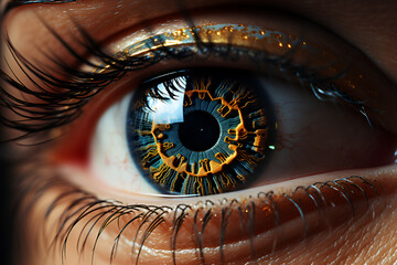 Close up of woman eye in process of scanning, biometric concept