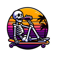 Skeleton on Skateboard Sunset Sticker