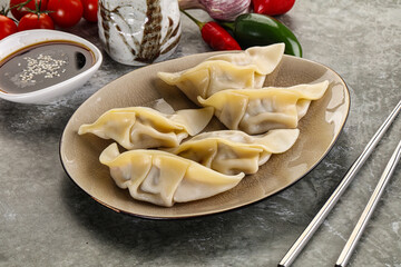 Japanese cuisine - dumplings gyoza with sauce