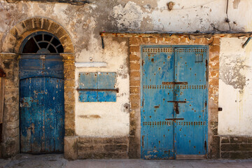 Old ornate blue door in the medina of Essaouira, Morocco, North Africa