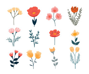 Flat Flower icon set vector illustration