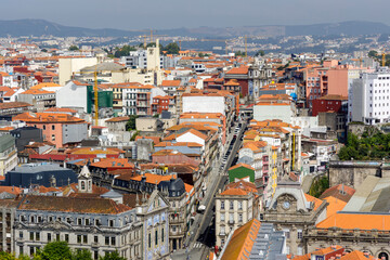 Fototapeta na wymiar Panoramic views of the city of Porto from the tower of Clerigos Church, in Portugal. 