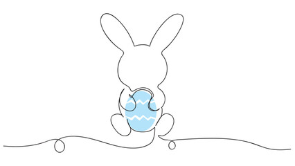 Easter bunny with Easter egg, coninuous One line drawing, vector illustration.