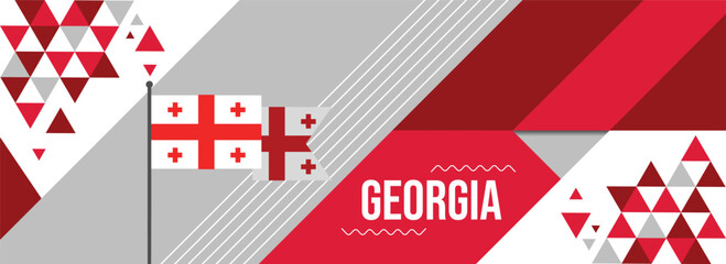 Georgia national or independence day banner design for country celebration. Flag of Georgia with modern retro design and abstract geometric icons. Vector illustration - obrazy, fototapety, plakaty