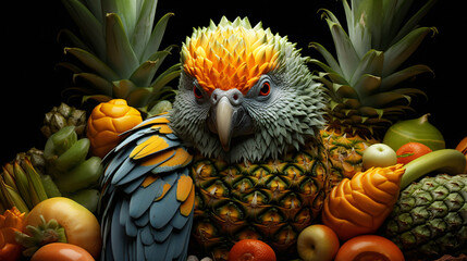 Realistic Fruits and animals mixed together