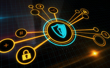 Cyber security with shield symbol digital concept 3d illustration
