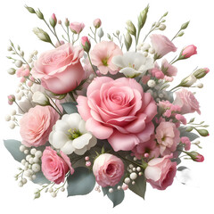 Bouquet of pink and white flowers isolated transparent background.png