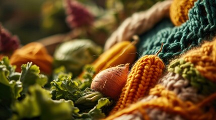 A close up of a bunch of vegetables and some yarn, AI - Powered by Adobe