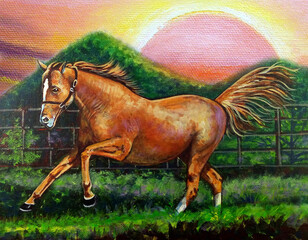 Art painting Fine art Oil color running horse Lucky from Thailand  © Kwang Gallery
