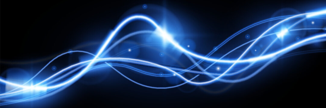 Light blue trail wave vector.Glowing smooth curved lines.Laser wave,glowing light effect,blue trail.	
