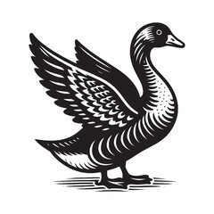 Domestic goose. Vector black engraving icon, illustration. Vintage retro style logo