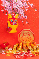 Tradition Chinese cloth doll,Chinese wording meanings:dragon,Wishing you prosperity and wealth, Happy Chinese New Year.