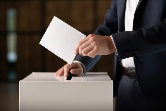 A photo of an employee casting a vote into a voting box, photo, photo realistic, 8k