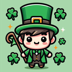 Free vector cute boy celebrate St Patrick's day cartoon vector flat isolated illustration