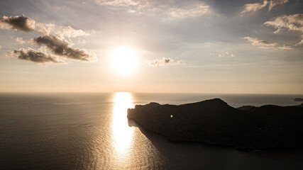 SPAIN - MALLORCA Sunset drone view for a beautiful 
mediterranean bay