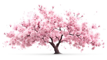 Fototapeta premium Astonishingly beautiful simple stylized iconographic cherry blossom tree, completely white background, breathtaking detail, 8k, high definition, illustrious petals, masterpiece 