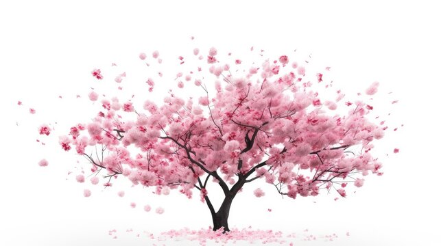 Astonishingly beautiful simple stylized iconographic cherry blossom tree, completely white background, breathtaking detail, 8k, high definition, illustrious petals, masterpiece 