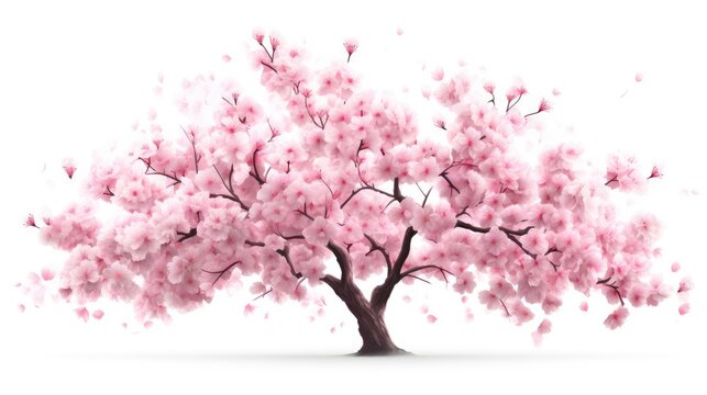 Astonishingly beautiful simple stylized iconographic cherry blossom tree, completely white background, breathtaking detail, 8k, high definition, illustrious petals, masterpiece 
