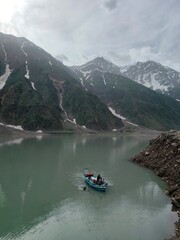 boat on the river in the mountains