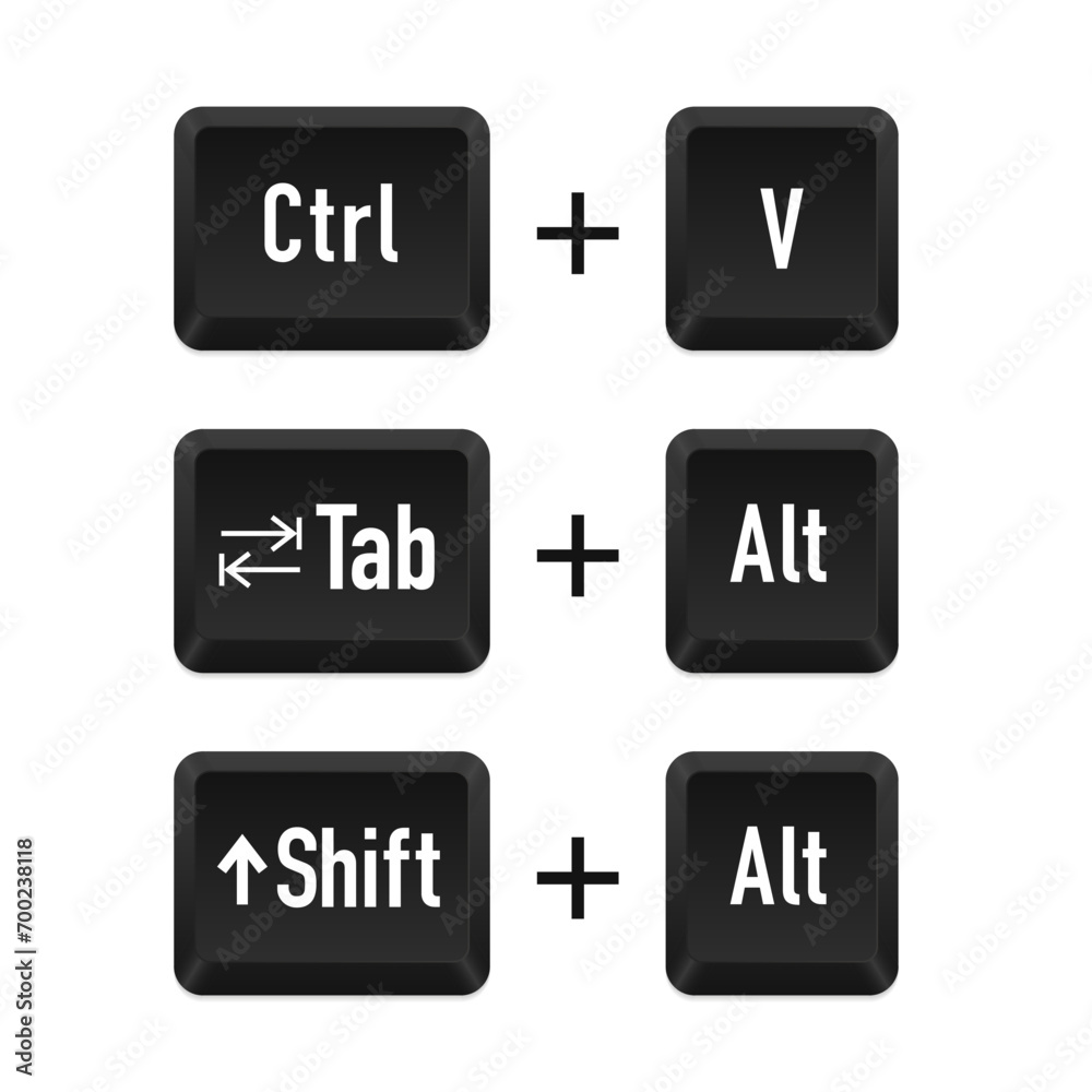 Poster tab and alt, ctrl and v, shift and alt for switch between open program. keyboard keys. shift alt del