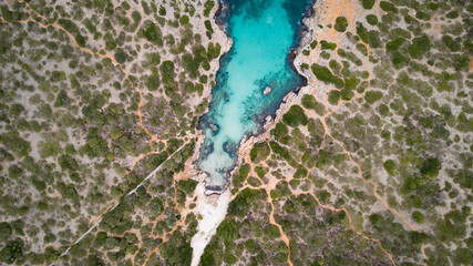 SPAIN - MALLORCA Topdown drone view for a beautiful 
mediterranean bay