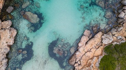 SPAIN - MALLORCA Topdown drone view for a beautiful 
mediterranean bay