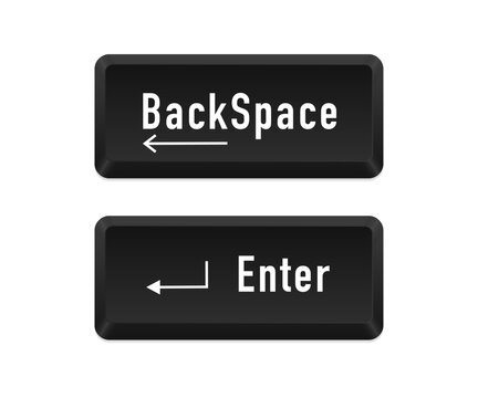 Enter and backspace symbol. Keyboard keys. Computer button. Computer keyboard button set. Vector illustration