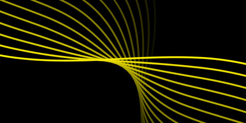 Abstract background with waves for banner. Medium banner size. Vector background with lines. Element for design isolated on black. Black and yellow
