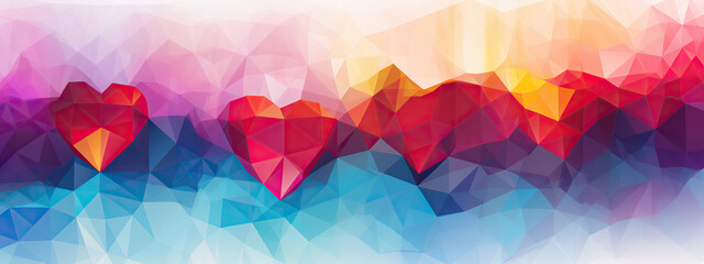 Abstract watercolor composition series of hearts with pink blue gradient on geometric background, dynamic and emotive effect, dreamy, ethereal space. Abstract Expression of Love