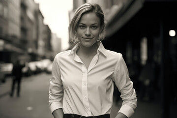 Fototapeta premium Confident Young Woman in Urban Chic Setting