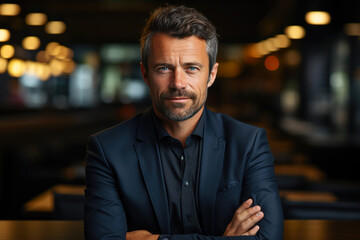 Fototapeta premium Confident CEO Grinning in Corporate Office Setting