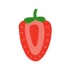 Strawberry vector clipart illustration. Isolated design element on white background. Strawberry slice in cute cartoon flat graphic style.