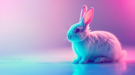 Minimal surrealism background with easter bunny in pastel holographic colors with gradient