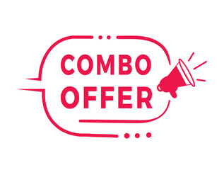 Combo offer banner - icon, badge design megaphone. Flat style vector illustration isolated on white background.