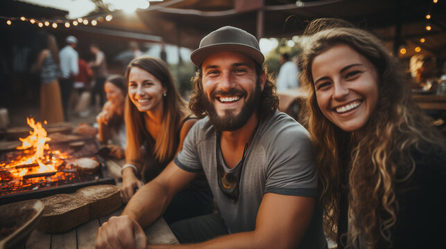 A Bunch Of Friends At A Backyard Barbecue Party.