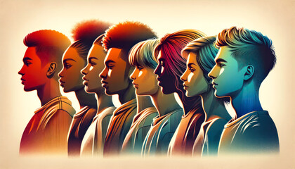 Diverse unity: a row of diverse profiles representing multiculturalism