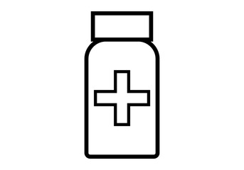 Obraz premium Icono negro de botes de fármacos en fondo blanco.