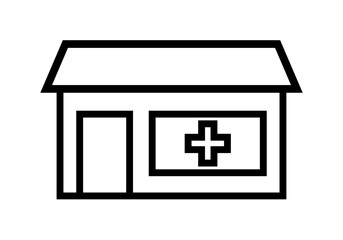 Icono negro de clínica sanitaria y ambulatorio. - obrazy, fototapety, plakaty