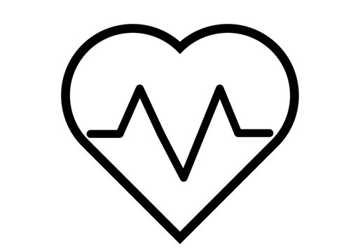 Icono negro de corazón y salud cardiaca.