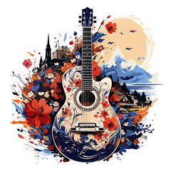 An illustration a patriotic Kosovo guitar, Isolated On Transparent, PNG, HD