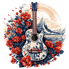 An illustration a patriotic Laos guitar, Isolated On Transparent, PNG, HD
