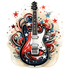 An illustration a patriotic North Korea guitar, Isolated On Transparent, PNG, HD