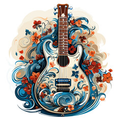 An illustration a patriotic Uzbekistan guitar, Isolated On Transparent, PNG, HD