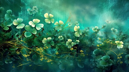 Fototapeta na wymiar St. Patrick's Day background with green clover leaves and vines