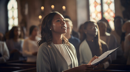 A church service on Easter Sunday with a choir singing. - obrazy, fototapety, plakaty