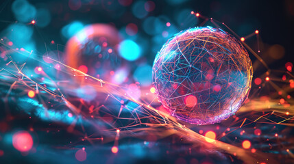 Quantum computing background with illustration of qubit and field force over a sci-fi background. Neural network and machine learning with quantum computer - obrazy, fototapety, plakaty