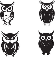 Owl black silhouette isolated on white background