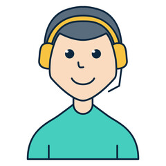 Customer support man wearing headphone avatar illustration. Suitable for profile picture, member information, audience data, people infographic, and more